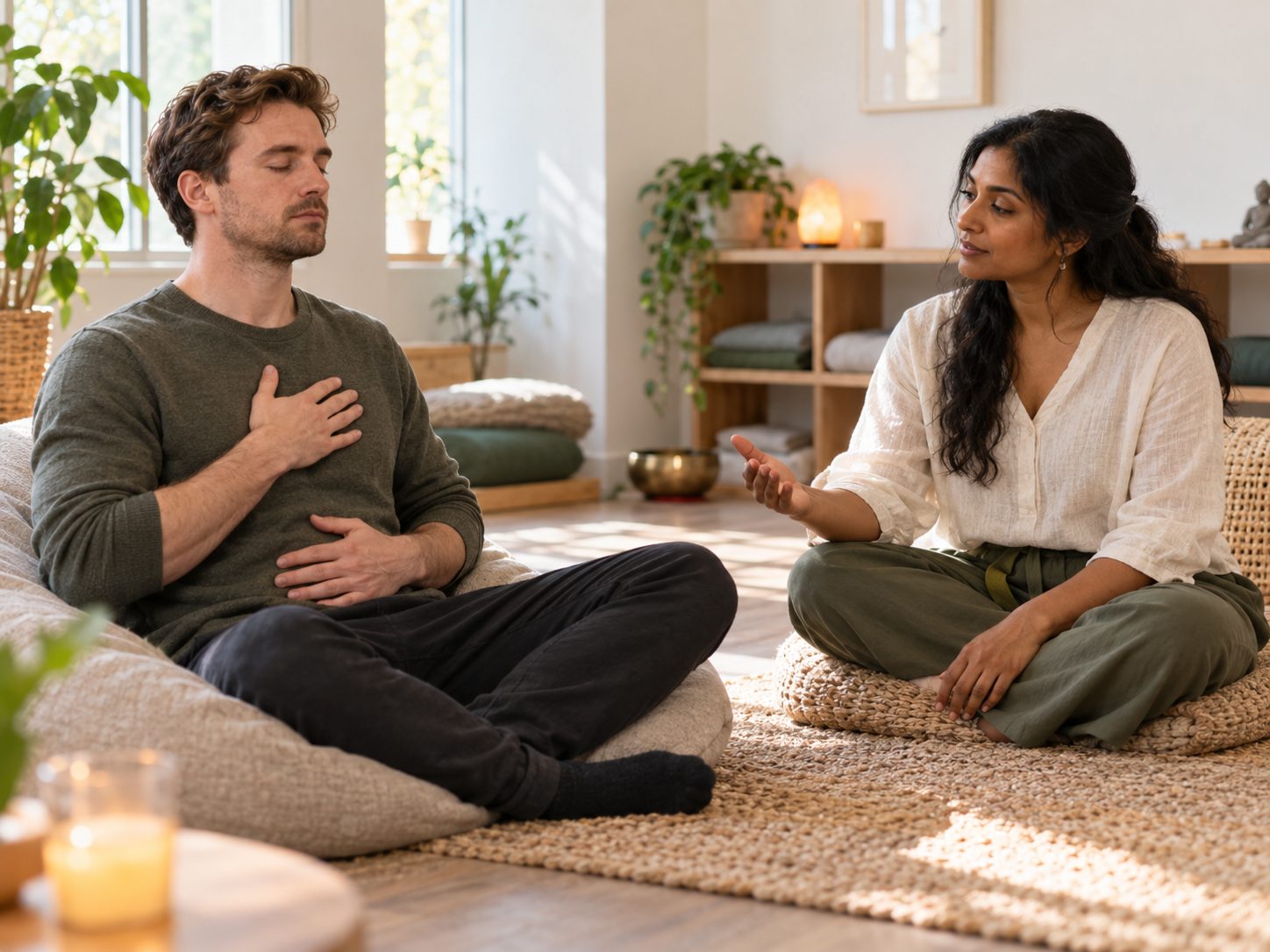 A breathing exercise during a session